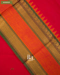 Bright Red Temple Bordered Kanchipuram Cotton Saree — Border