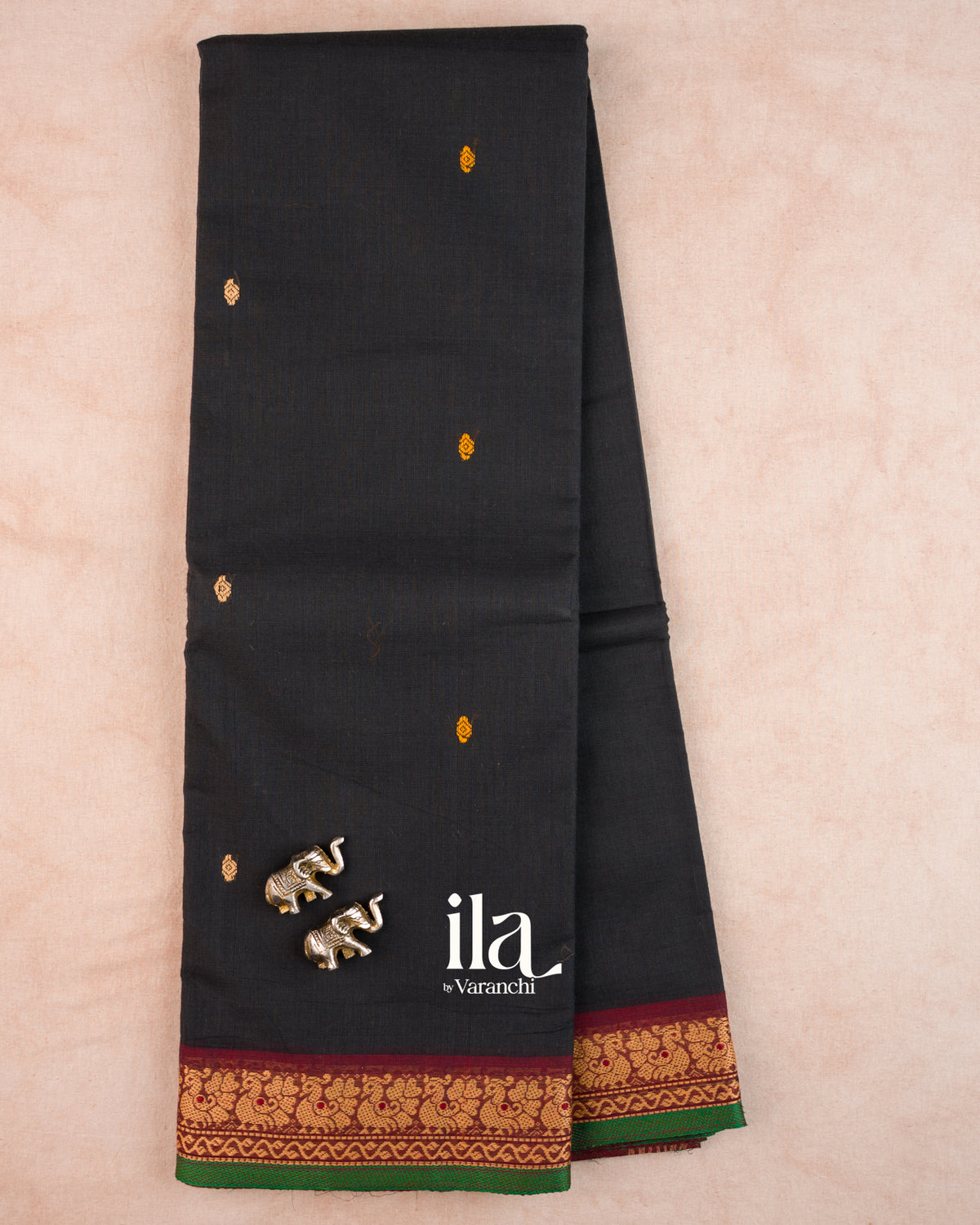 Black Kanchipuram Cotton Saree — Full Saree