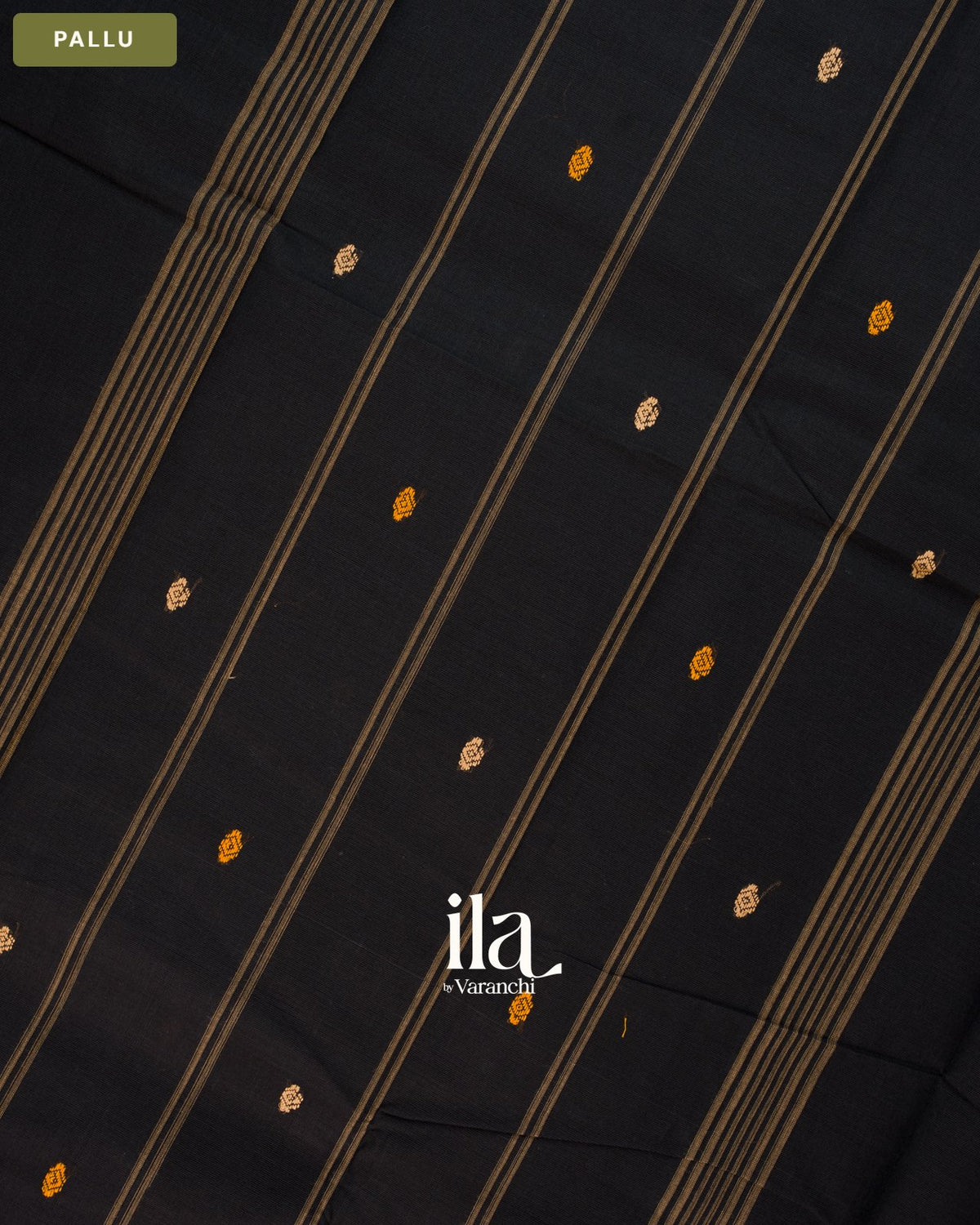 Black Kanchipuram Cotton Saree — Pallu
