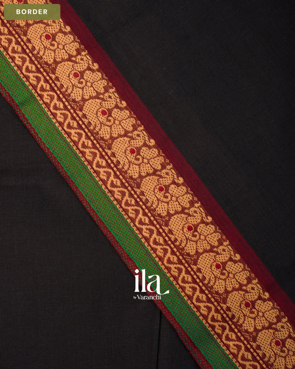 Black Kanchipuram Cotton Saree — Border