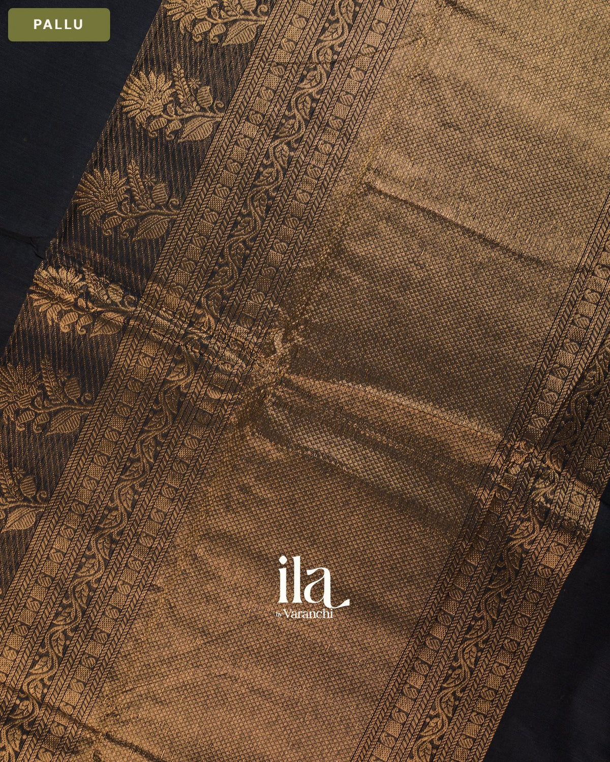 Jet Black Pure Chettinad Cotton Handloom Saree — Pallu