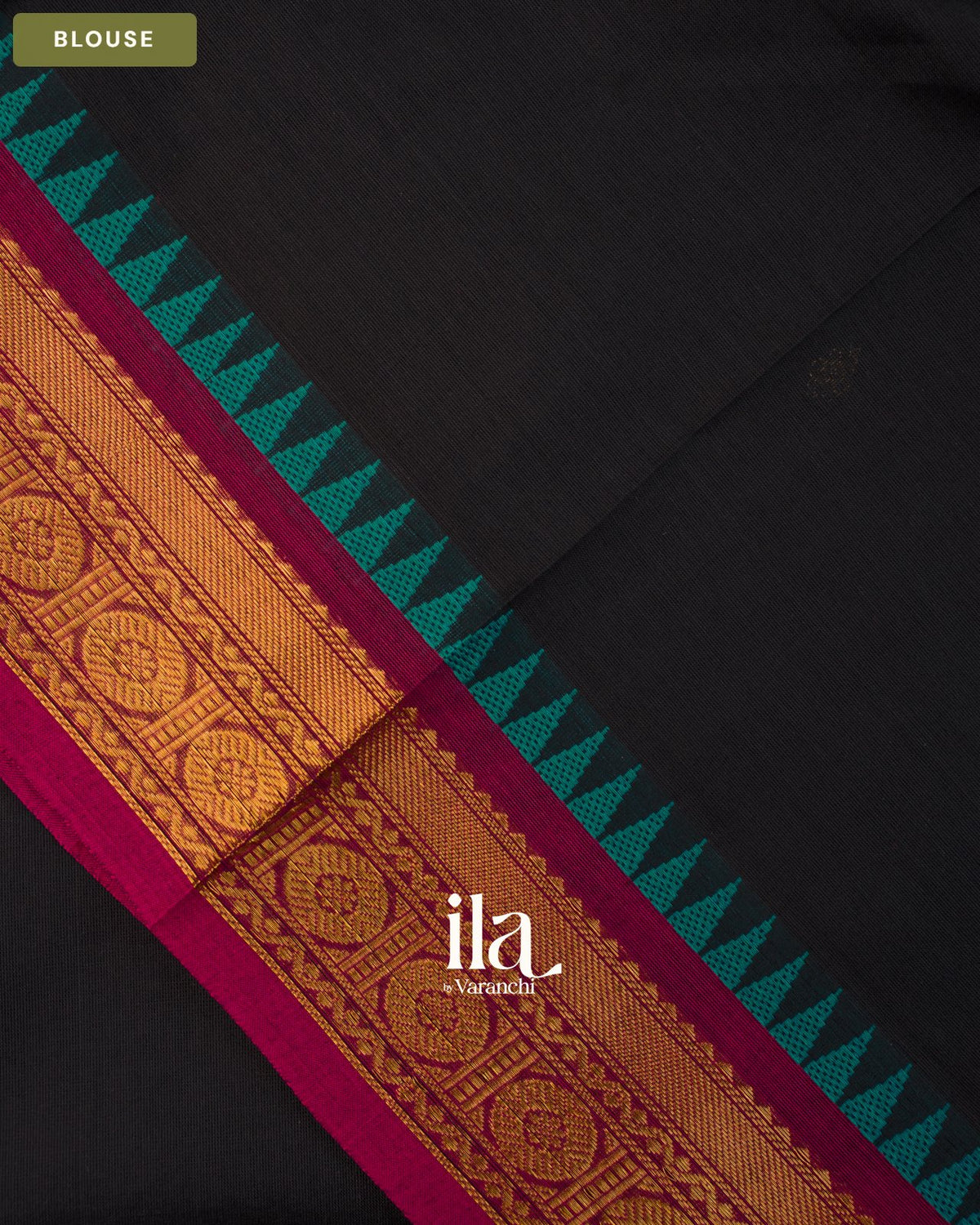 Jet Black Pure Chettinad Cotton Handloom Saree — Blouse