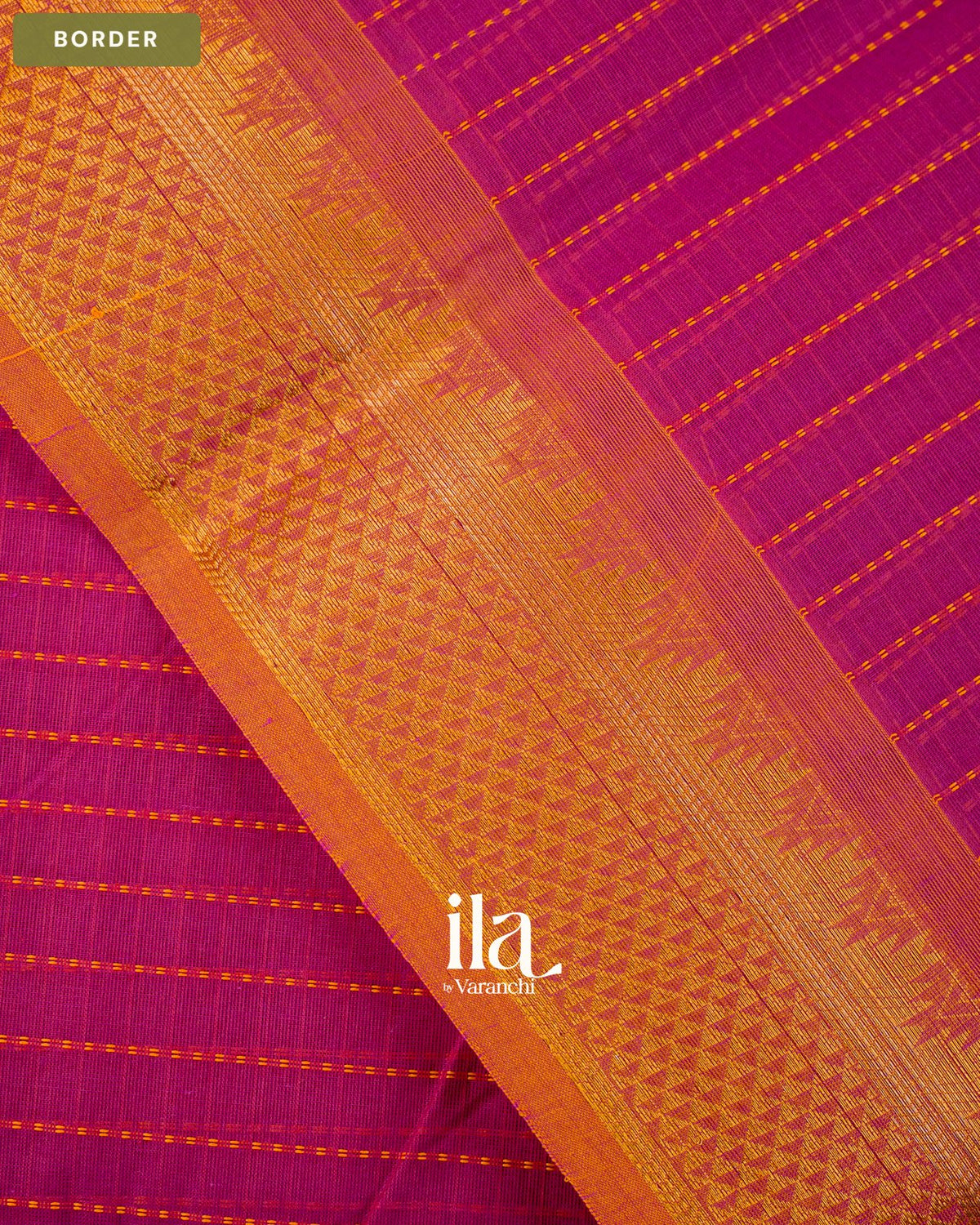 Rani Pink Striped Pure Chettinad Cotton Handloom Saree — Border
