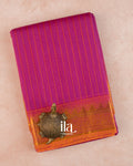 Rani Pink Striped Pure Chettinad Cotton Handloom Saree — Folded