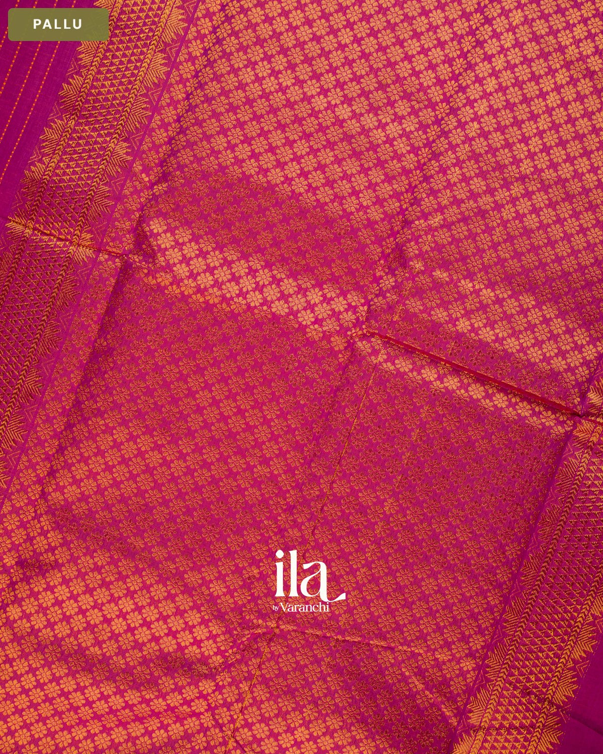 Rani Pink Striped Pure Chettinad Cotton Handloom Saree — Pallu
