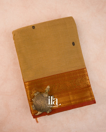 Sand Brown Pure Chettinad Cotton Handloom Saree — Folded