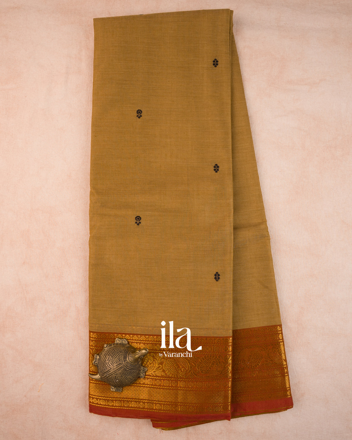 Sand Brown Pure Chettinad Cotton Handloom Saree — Full Saree