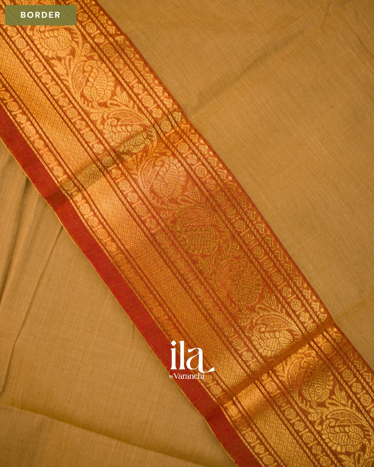 Sand Brown Pure Chettinad Cotton Handloom Saree — Border