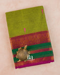 Mehendi Green Pure Chettinad Cotton Handloom Saree — Folded