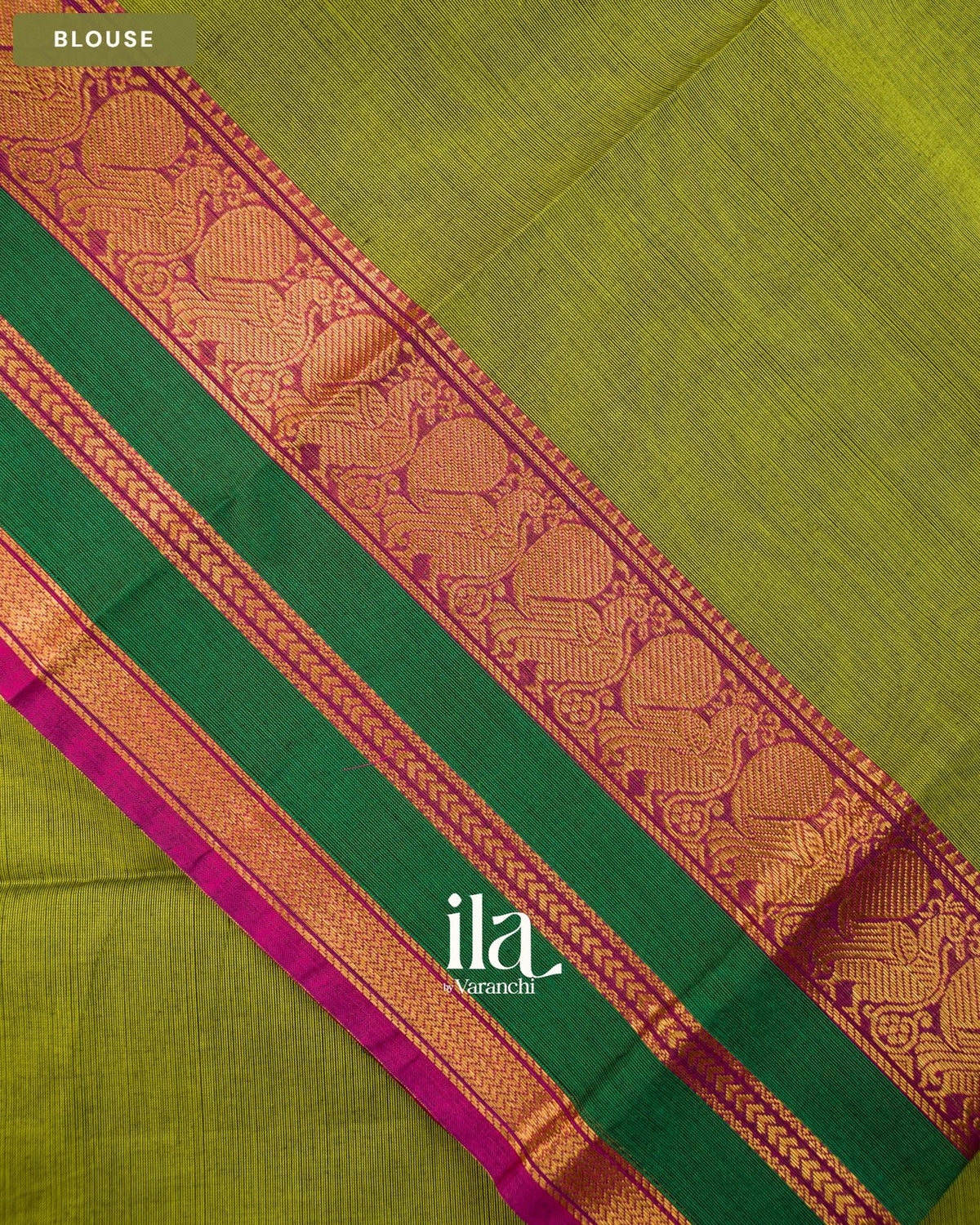 Mehendi Green Pure Chettinad Cotton Handloom Saree — Blouse