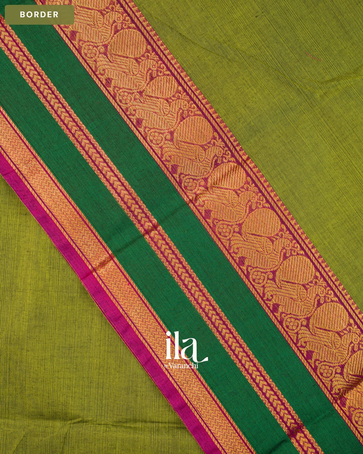 Mehendi Green Pure Chettinad Cotton Handloom Saree — Border