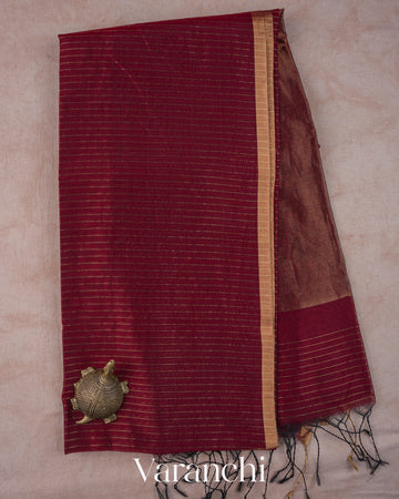 Deep Maroon Stripe Maheshwari Sico Saree
