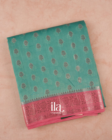Sea Blue Pure Chanderi Silk Cotton Saree
