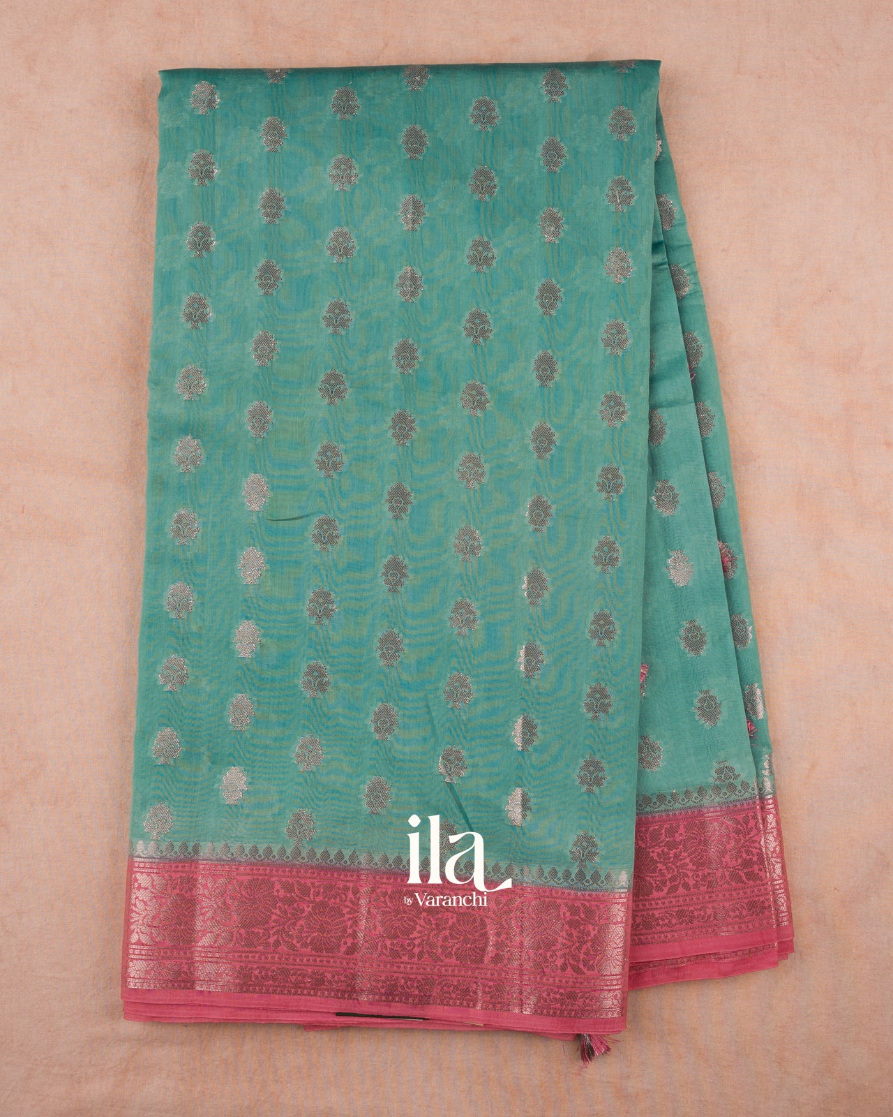 Sea Blue Pure Chanderi Silk Cotton Saree