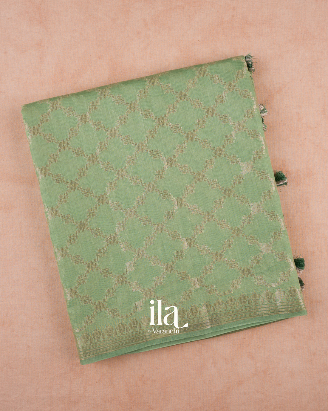Sea Green Diamond Lattice Chanderi Silk Cotton Saree