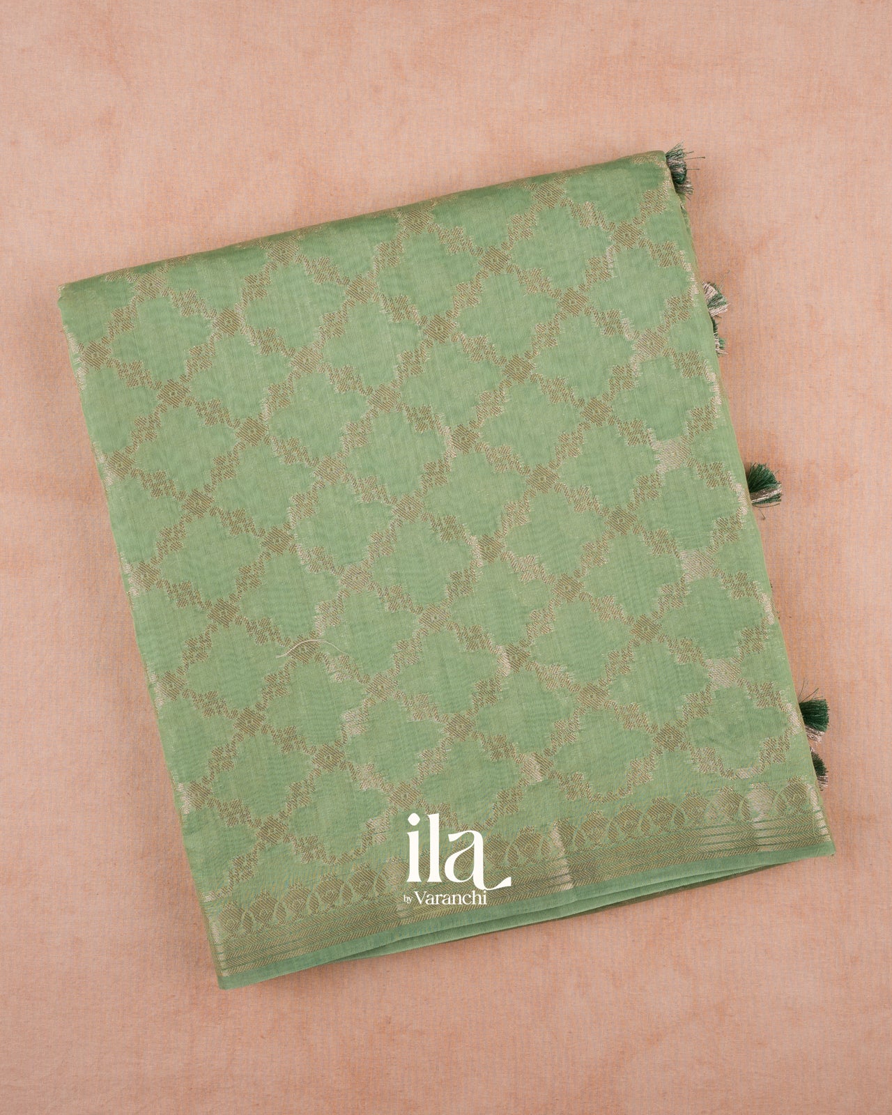 Sea Green Diamond Lattice Chanderi Silk Cotton Saree