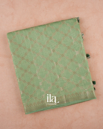 Sea Green Diamond Lattice Chanderi Silk Cotton Saree