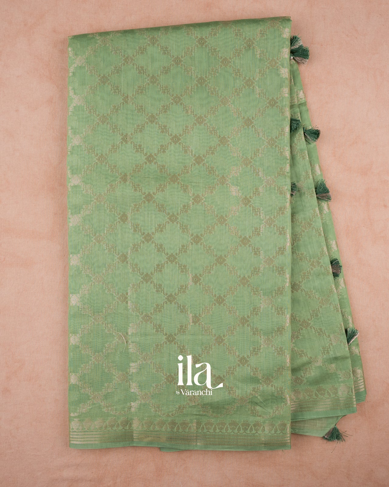 Sea Green Diamond Lattice Chanderi Silk Cotton Saree