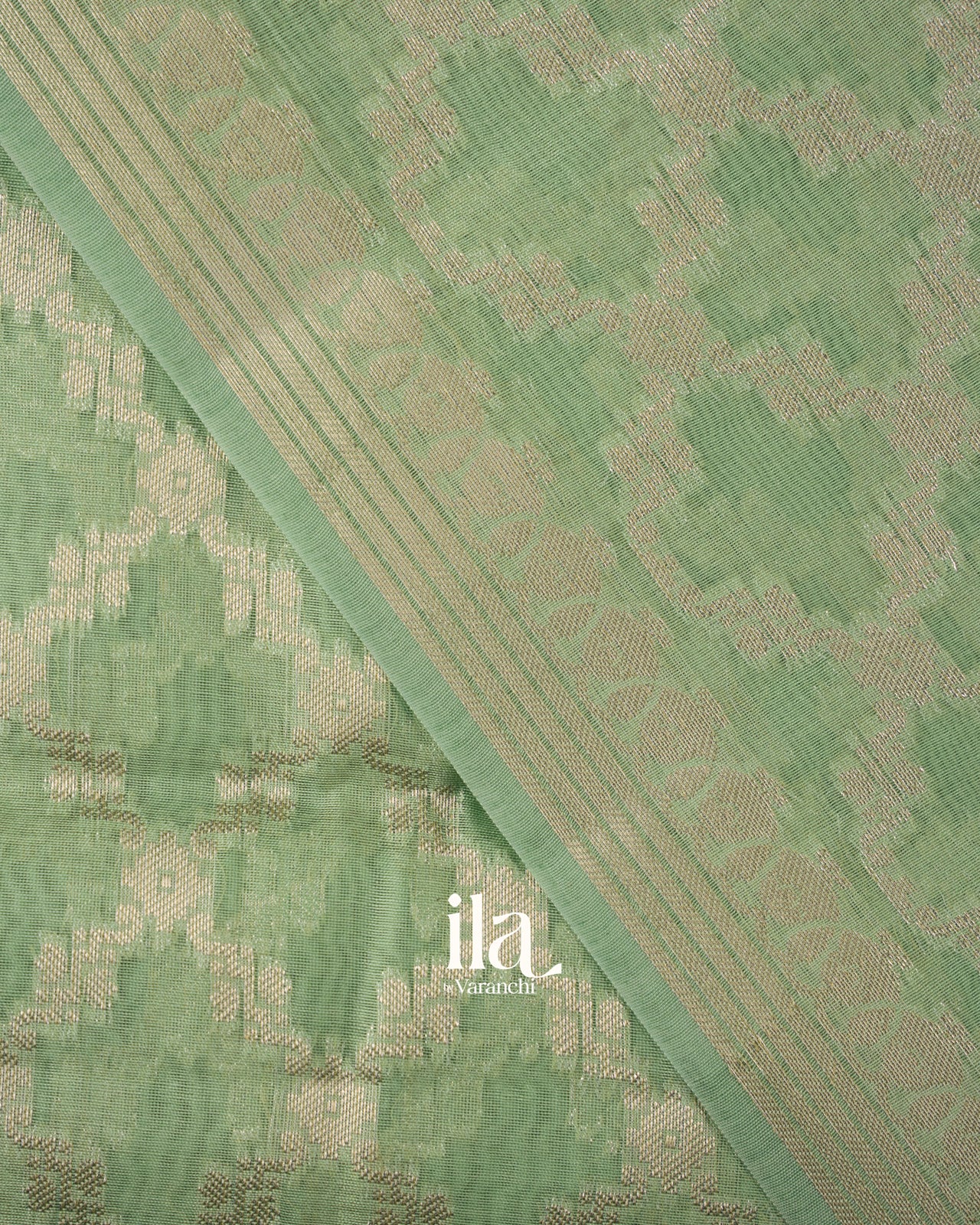 Sea Green Diamond Lattice Chanderi Silk Cotton Saree