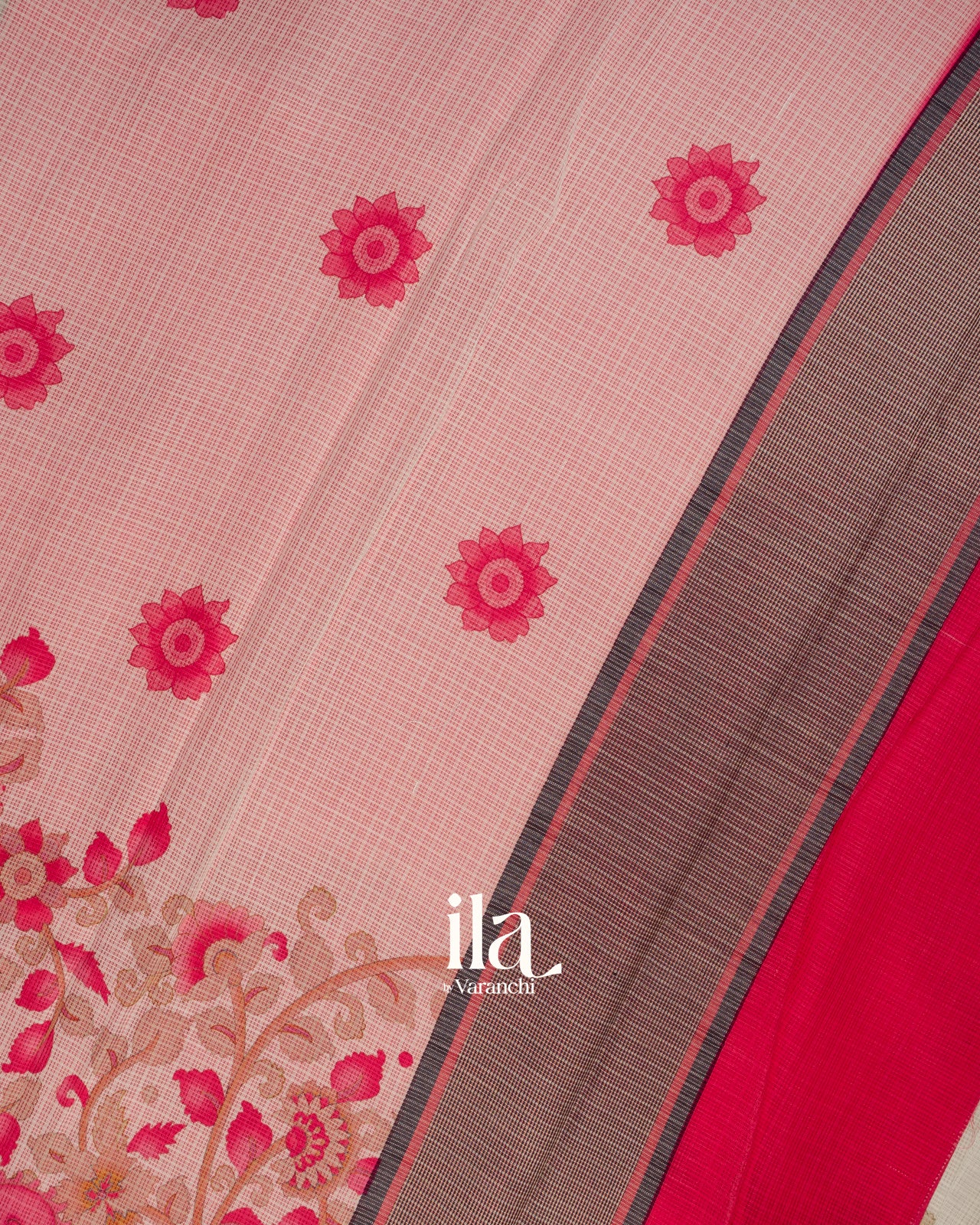 Ivory Peacock Kalamkari Printed Cotton Saree
