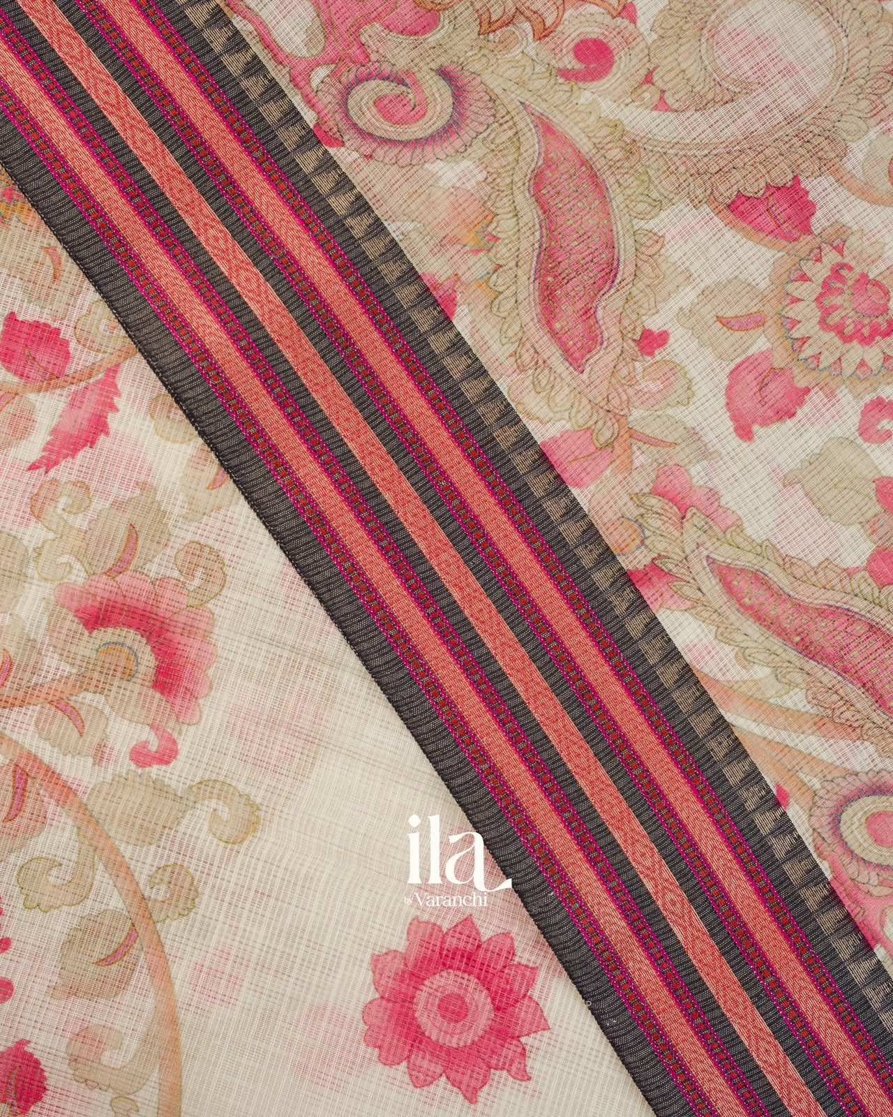 Ivory Peacock Kalamkari Printed Cotton Saree