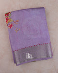 Lavender Floral Embroidered Viscose Chanderi Saree — Folded