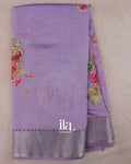 Lavender Floral Embroidered Viscose Chanderi Saree — Full Saree