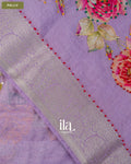 Lavender Floral Embroidered Viscose Chanderi Saree — Pallu