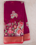 Wine Pink Floral Embroidered Viscose Chanderi Saree — Full Saree