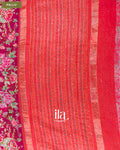 Wine Pink Floral Embroidered Viscose Chanderi Saree — Pallu