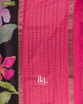 Brownish Black Floral Embroidered Viscose Chanderi Saree — Pallu