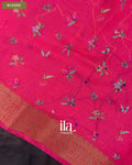 Brownish Black Floral Embroidered Viscose Chanderi Saree — Blouse