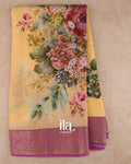 Butter Yellow Floral Embroidered Viscose Chanderi Saree — Full Saree