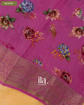 Butter Yellow Floral Embroidered Viscose Chanderi Saree — Blouse