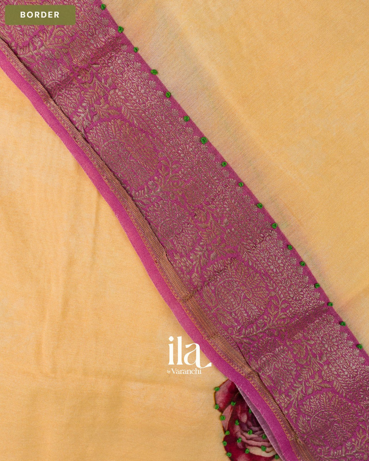 Butter Yellow Floral Embroidered Viscose Chanderi Saree — Border