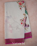 Off-White Floral Digital Printed Semi Chanderi Saree