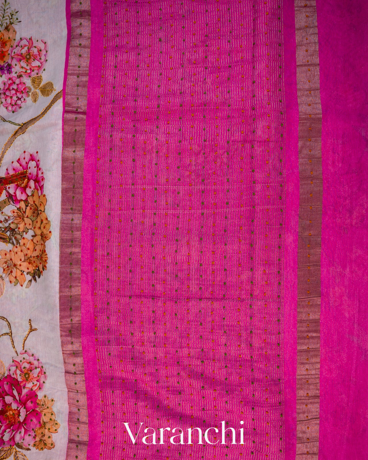 Off-White Floral Digital Printed Semi Chanderi Saree