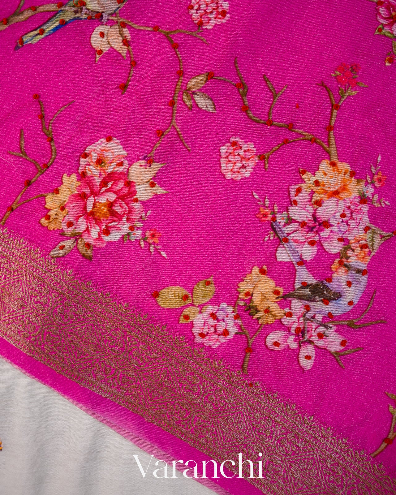 Off-White Floral Digital Printed Semi Chanderi Saree