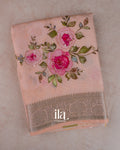 Peach Floral Embroidered Viscose Chanderi Saree — Folded