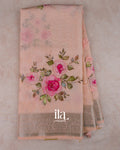 Peach Floral Embroidered Viscose Chanderi Saree — Full Saree