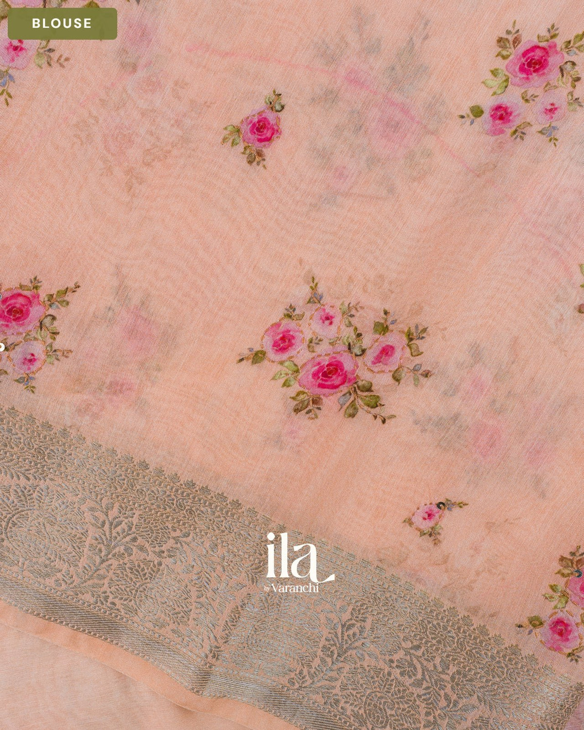 Peach Floral Embroidered Viscose Chanderi Saree — Blouse