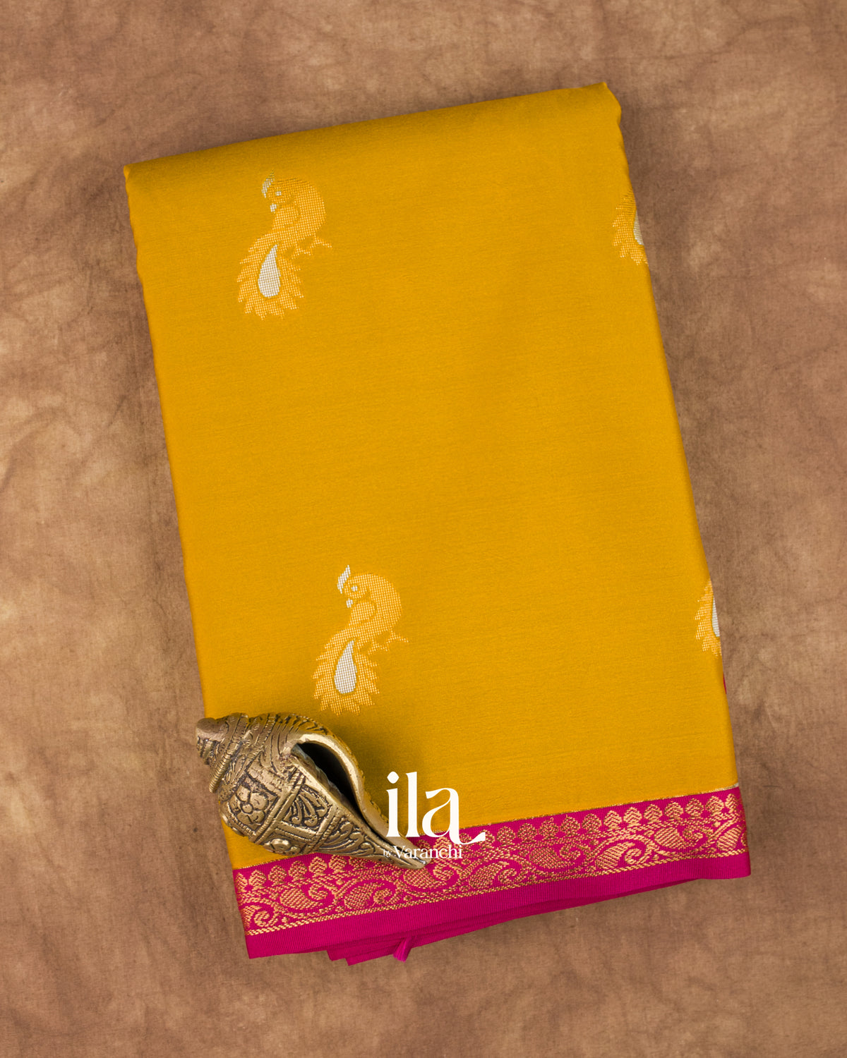 Mustard Yellow Semi Kanchipuram Saree — Folded