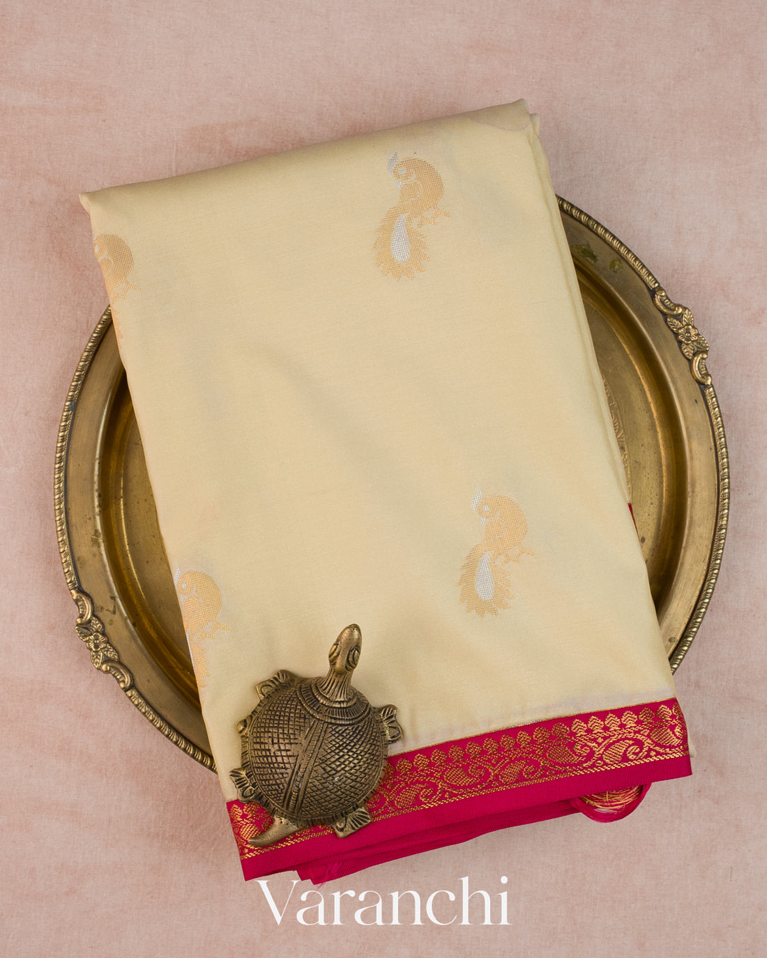Cream Pure Semi Kanchipuram Saree