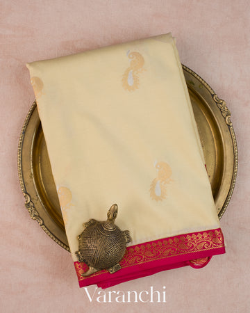 Cream Pure Semi Kanchipuram Saree