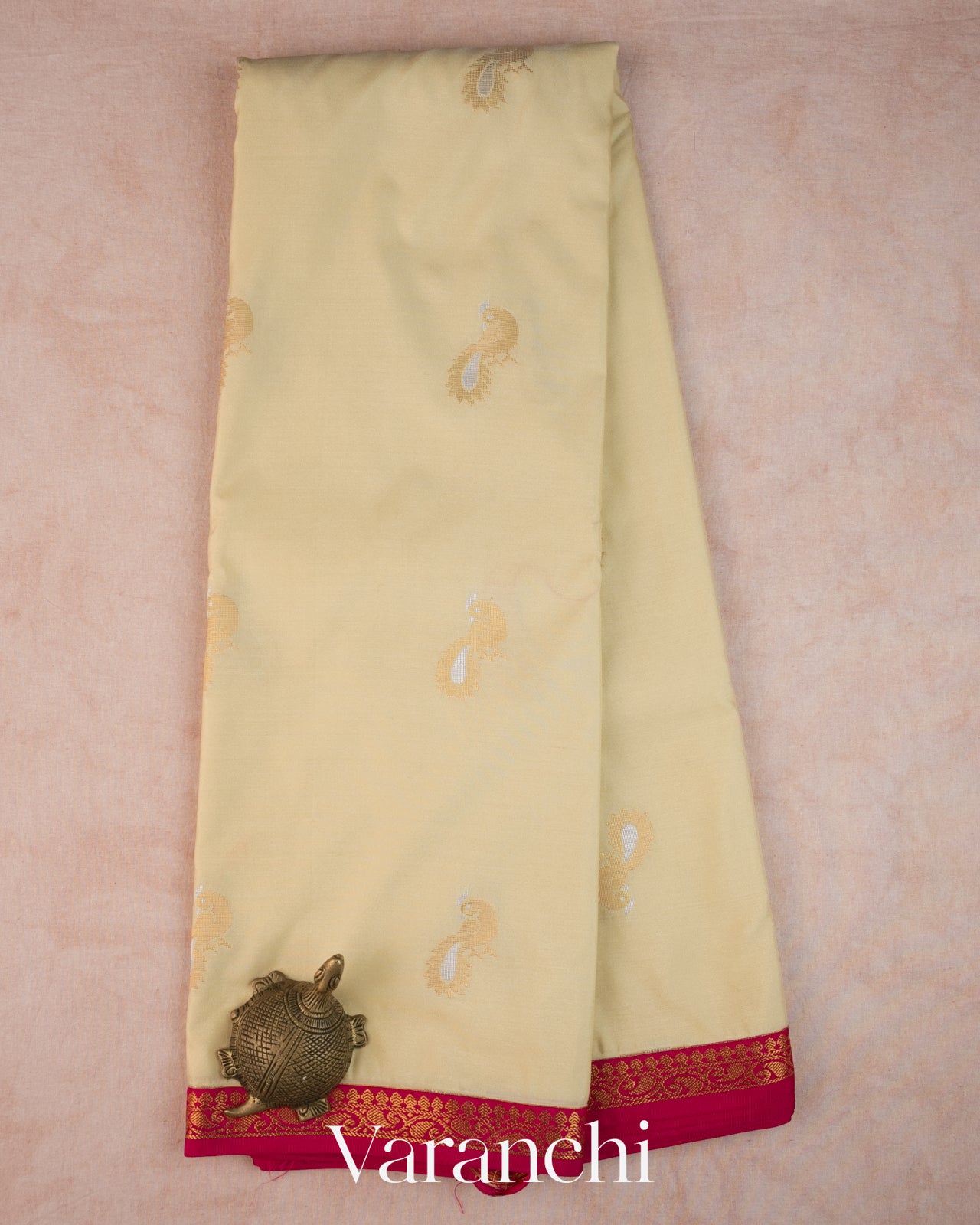Cream Pure Semi Kanchipuram Saree