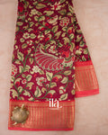 Maroon Kalamkari Printed Pure Chanderi Silk Cotton Saree