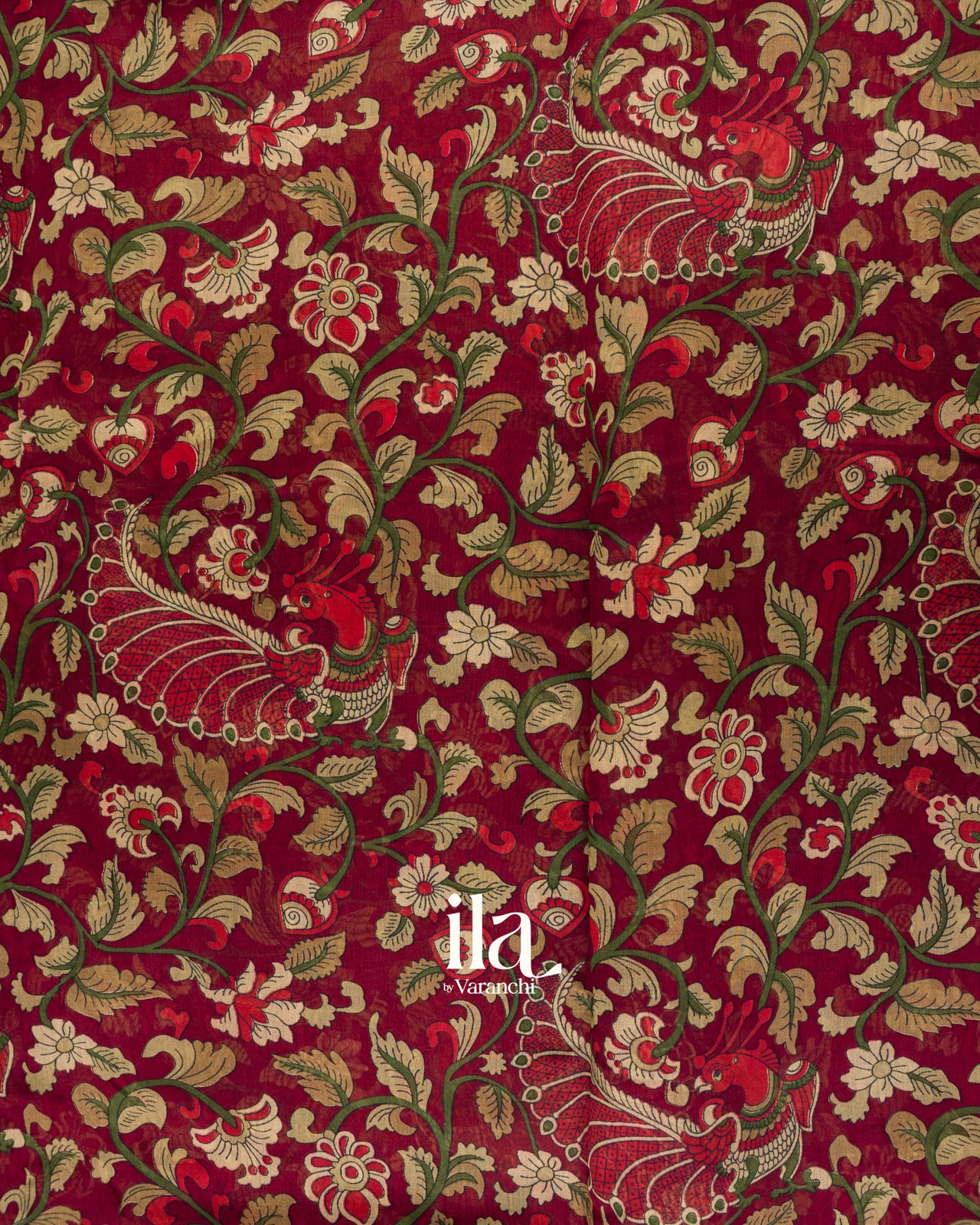 Maroon Kalamkari Printed Pure Chanderi Silk Cotton Saree