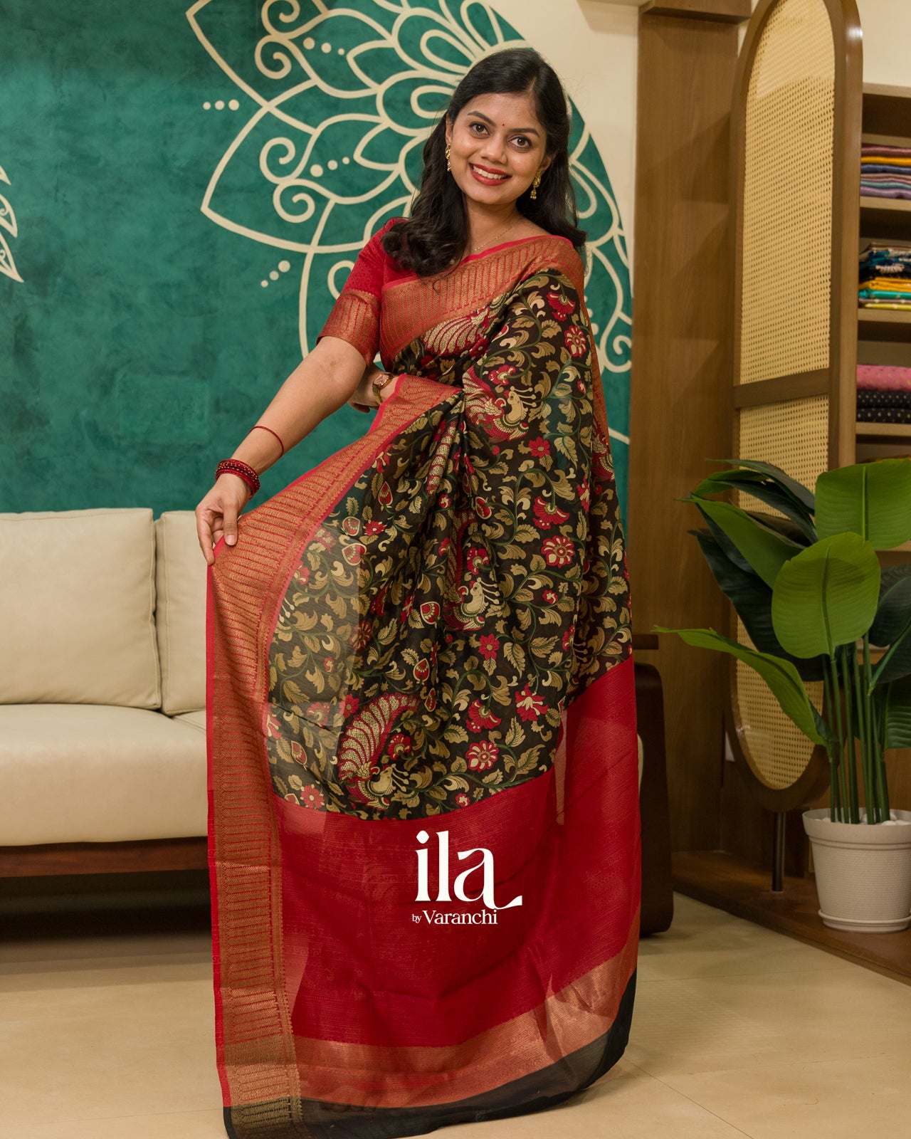 Black Kalamkari Pure Chanderi Cotton Saree