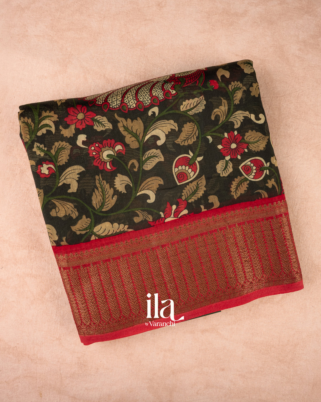 Black Kalamkari Pure Chanderi Cotton Saree