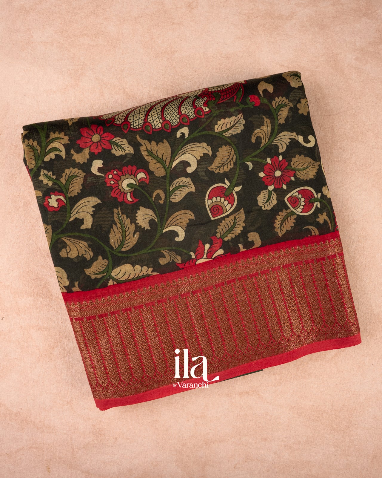 Black Kalamkari Pure Chanderi Cotton Saree
